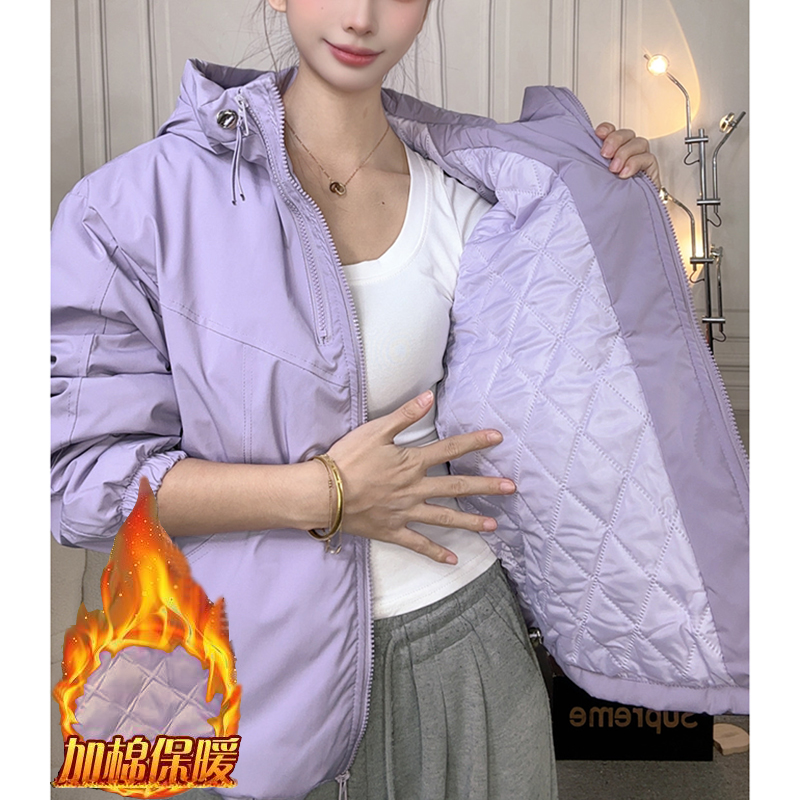 二棉加厚短款冲锋衣外套秋冬新款棉外套加棉夹克