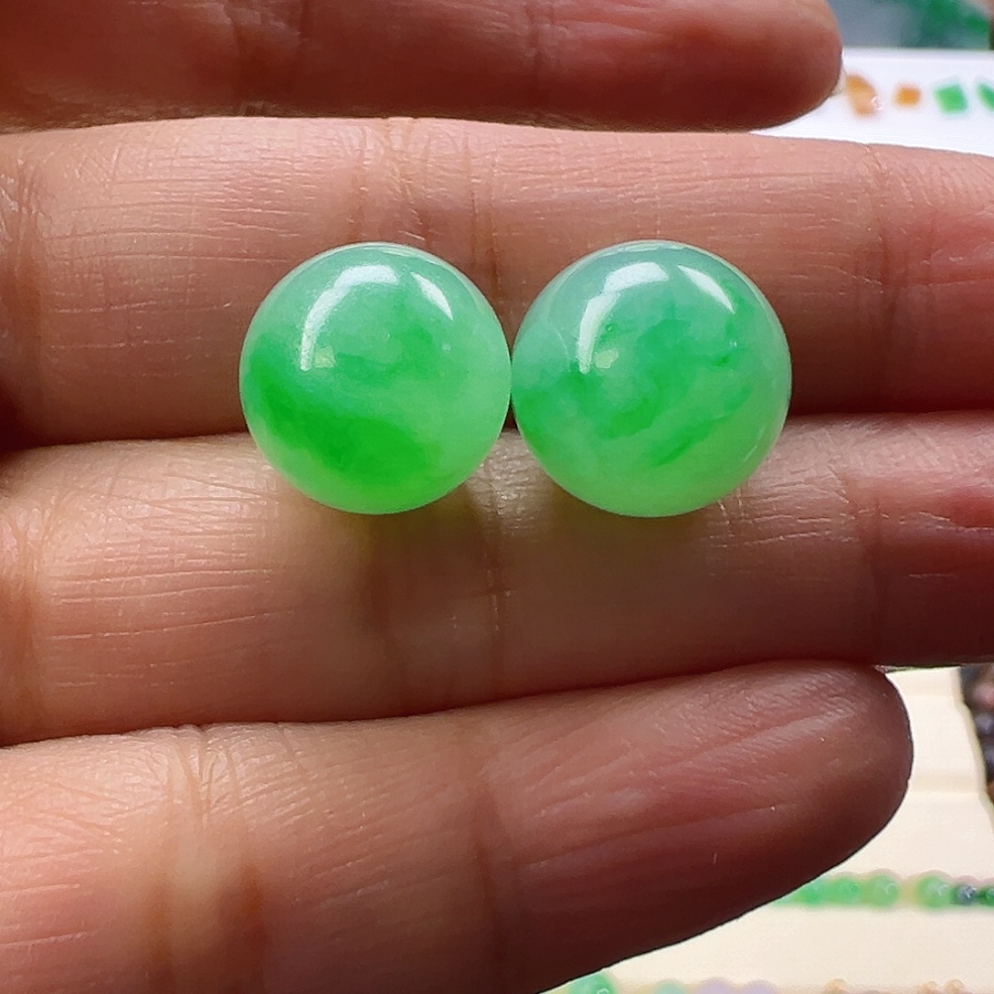翡翠散珠翡翠阳绿圆珠卡12+