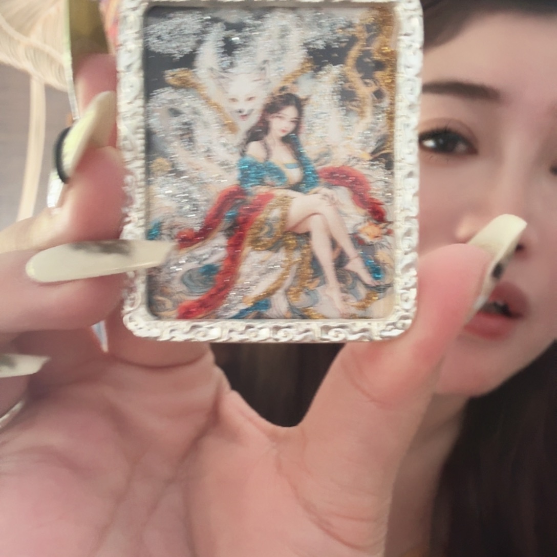 花岗石铁合金狐狐唐卡吊坠