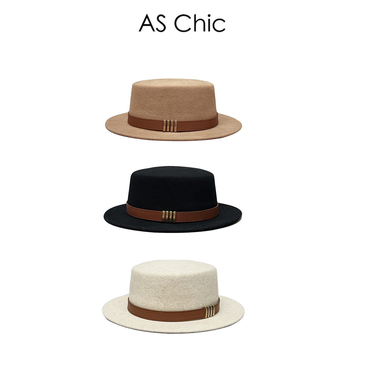 AS chicAW 秋冬羊毛法式皮带金属平顶宽沿爵士帽ASM1641