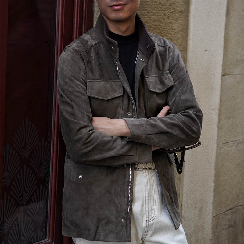 CM那不勒斯皇后橄榄绿非洲头层绵羊翻绒羊皮M65战地夹克