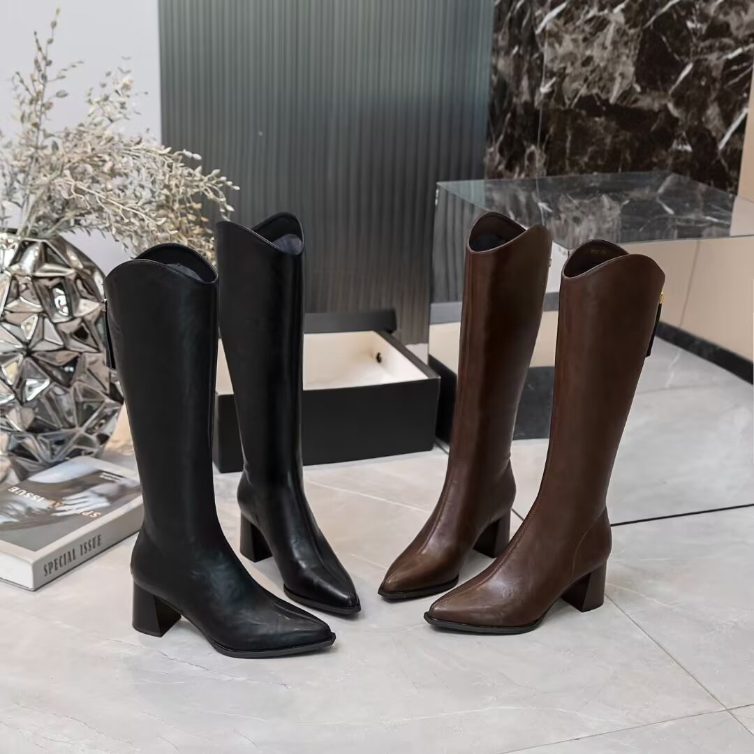 时装靴瘦筒版靴子过膝高跟骑士时尚百搭加绒秋冬方头58633