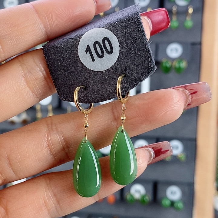 和田玉耳饰18K金镶嵌