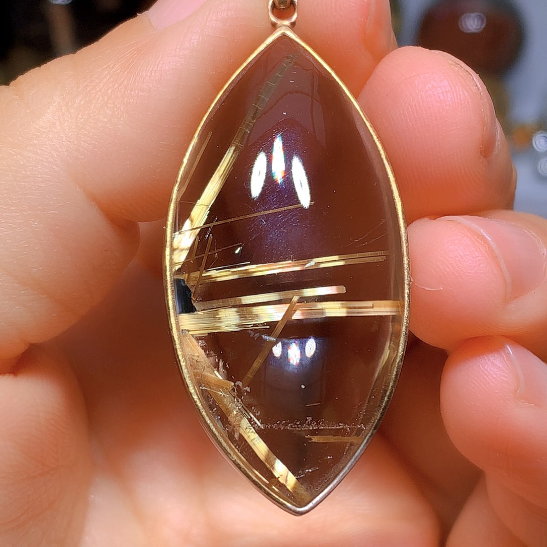 水晶吊坠银S925镀金镶嵌天然水晶