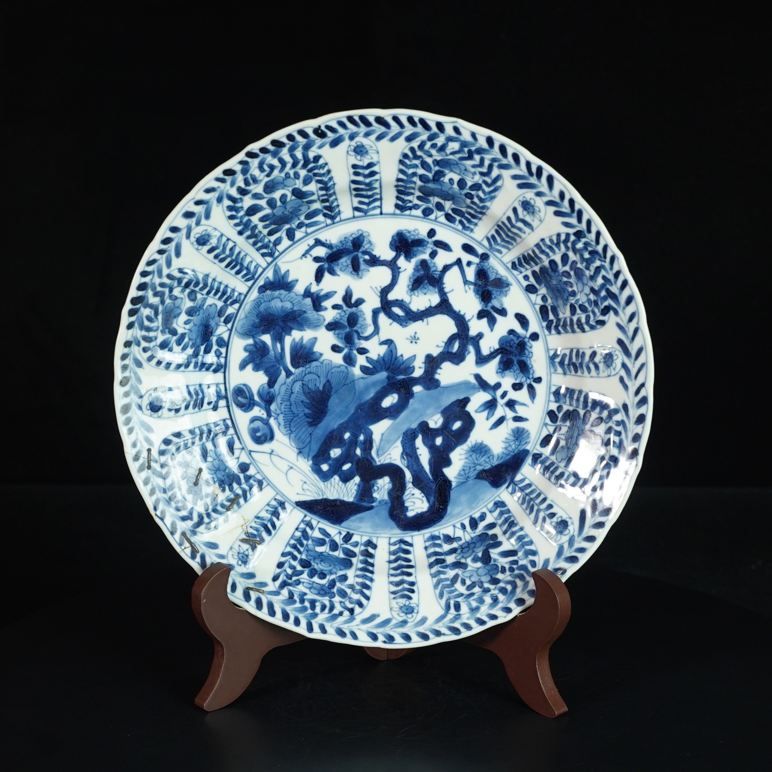 LABC250215011【十竹斋】清康熙青花花卉纹盘