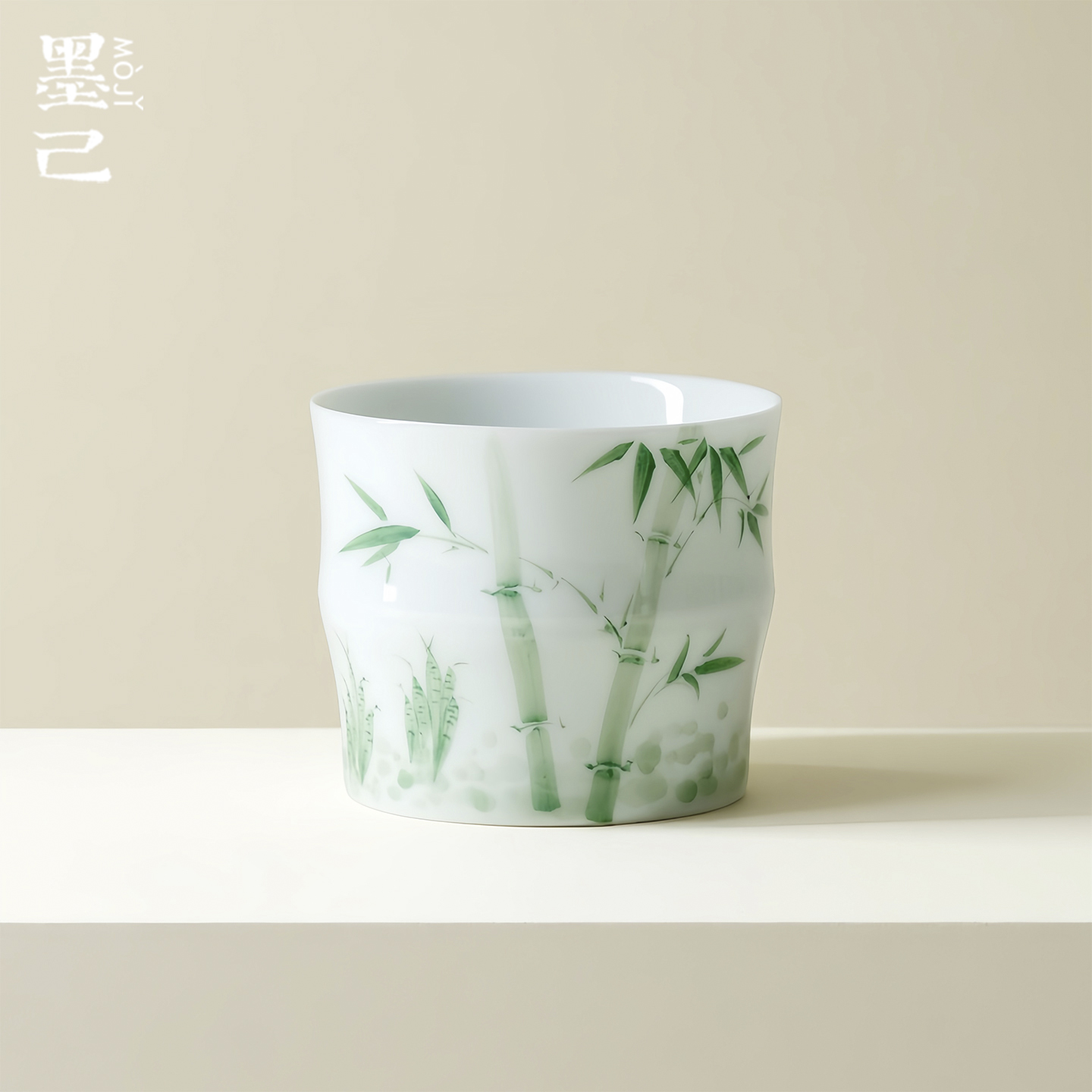 墨己玉泥白瓷苍青斑竹枝竹节主人杯功夫茶具家用品茗杯陶瓷茶杯