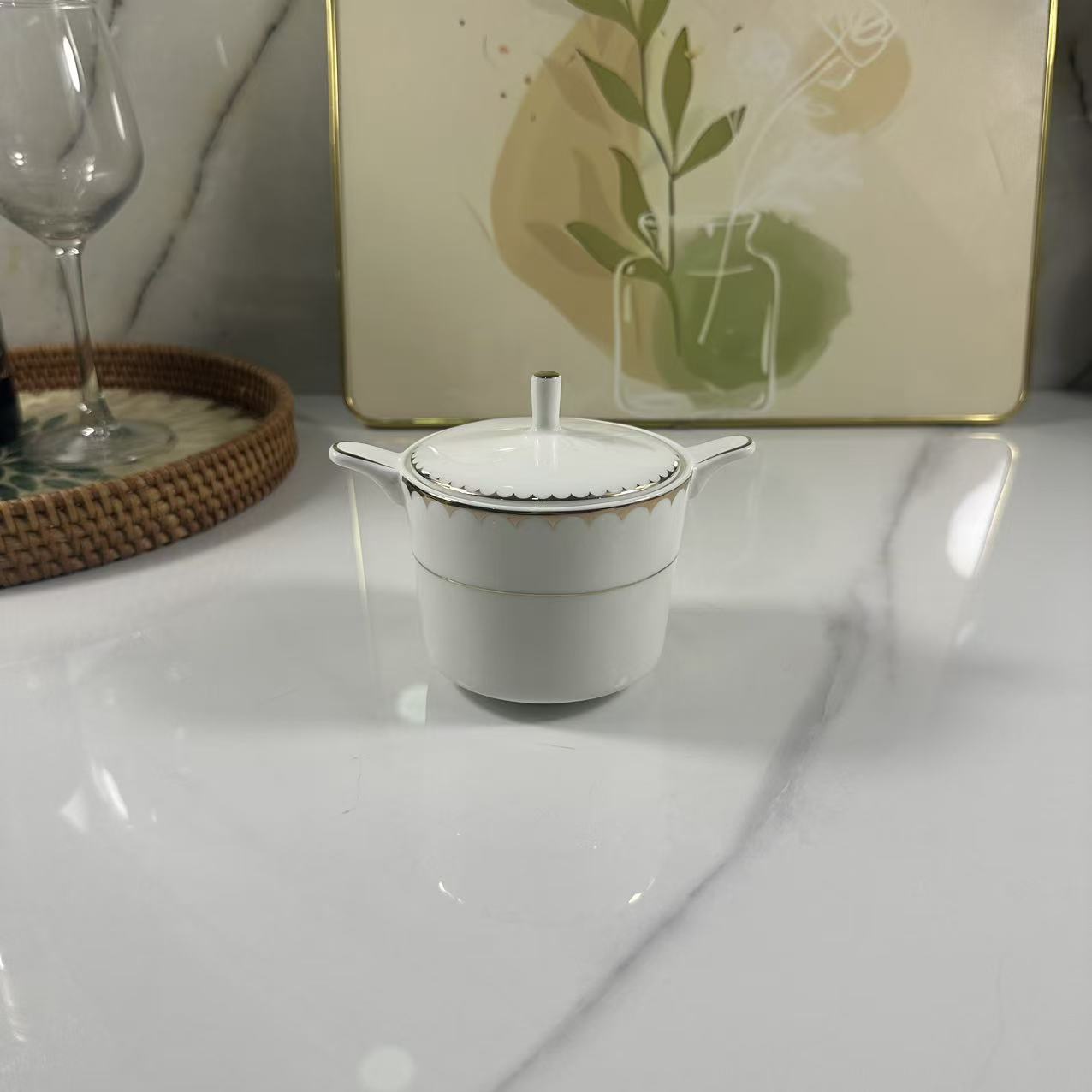 GC-001   描金镶边双耳骨瓷燕窝炖盅   家用小炖盅