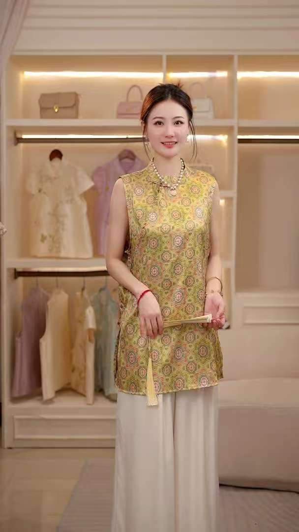 【金色年华】中国风斜襟网红休闲显瘦新中式日常复古气质无袖上衣