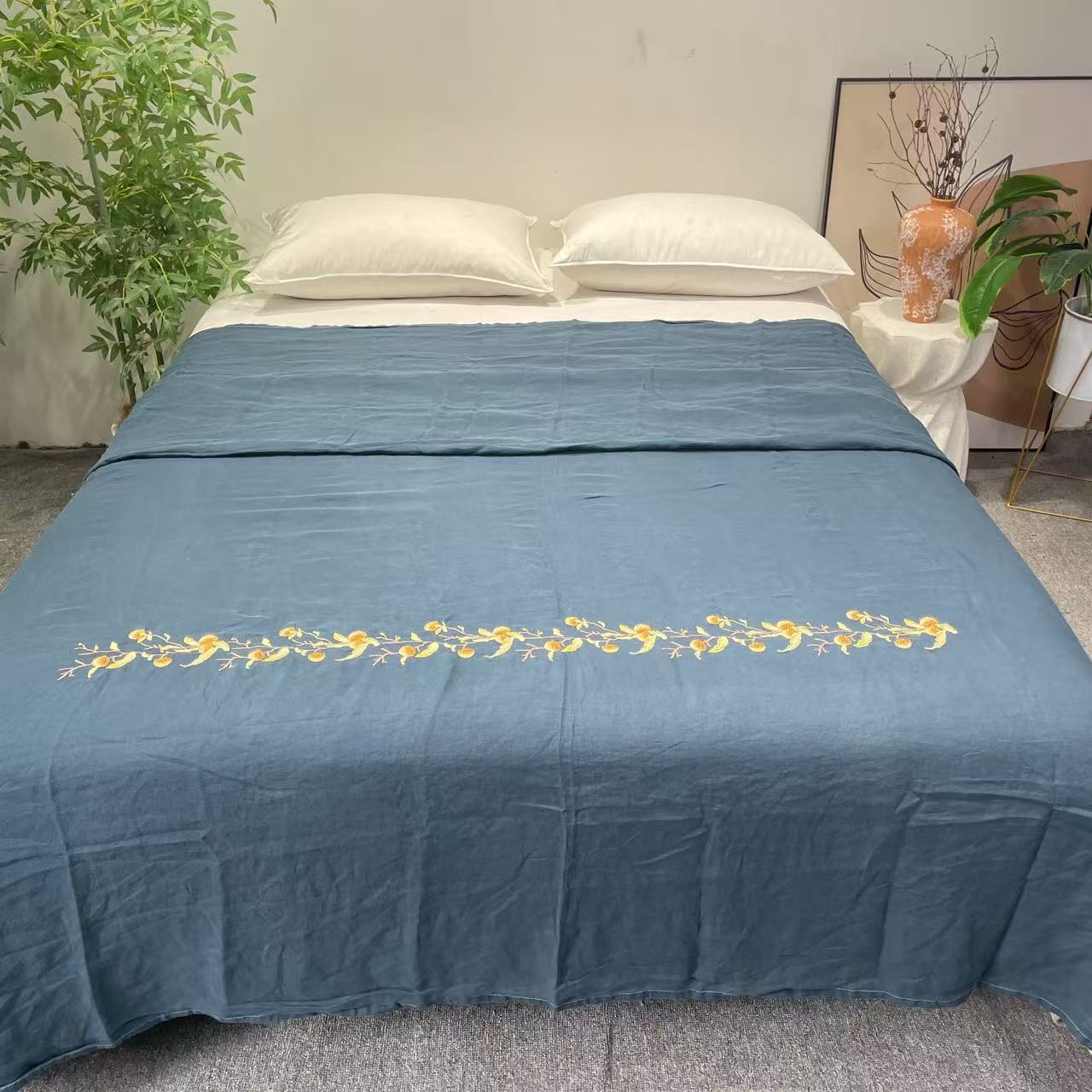 荔枝刺绣款刺绣时尚汉麻双人床单床单230X250