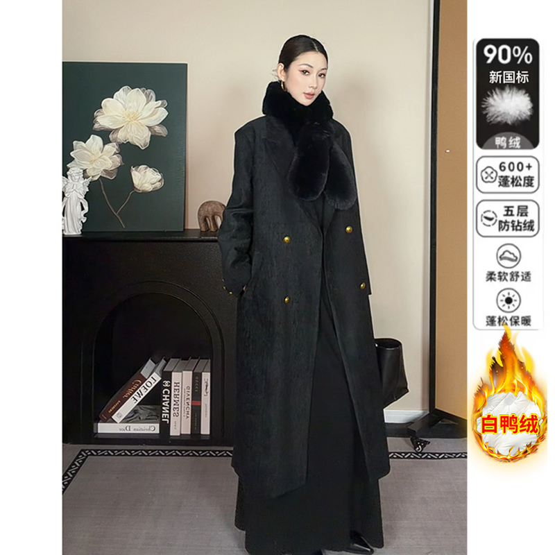 羽绒服女冬季新款高级感宽松显瘦长款白鸭绒内胆加厚西装外套大衣