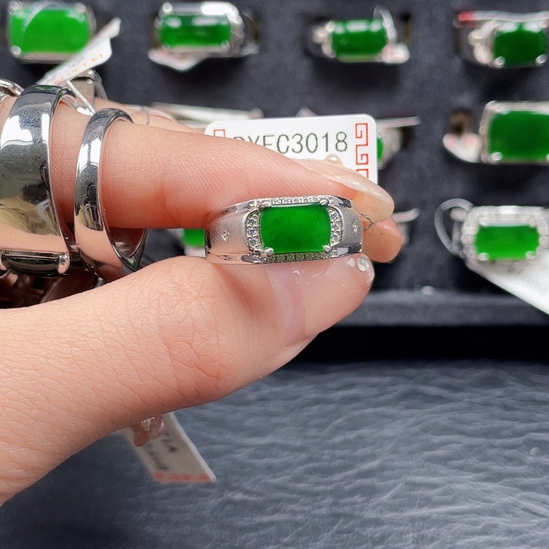 翡翠戒指银S925镶嵌文***然编号3018