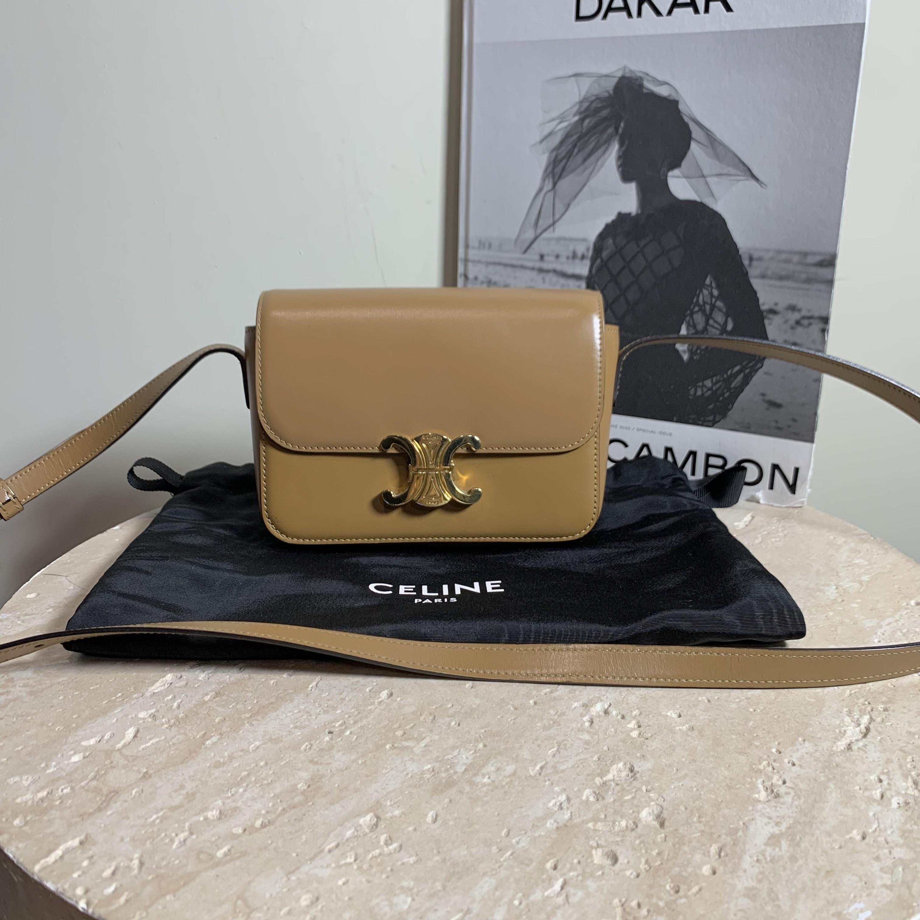 95新 Celine/思琳 壹臻/ 焦糖色凯旋门金扣box小号 19215786 