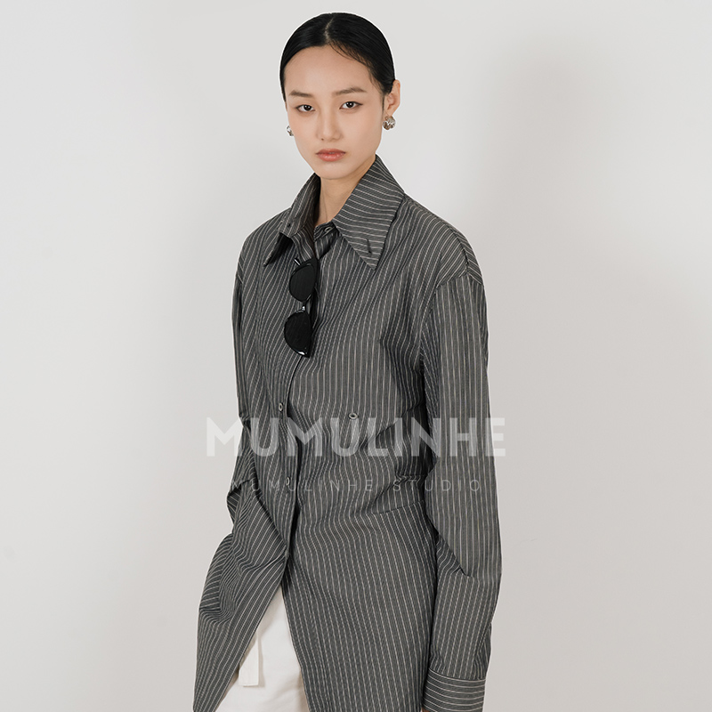 mumulinhe设计感条纹休闲衬衫女2025春季新款慵懒休闲条纹衬衫