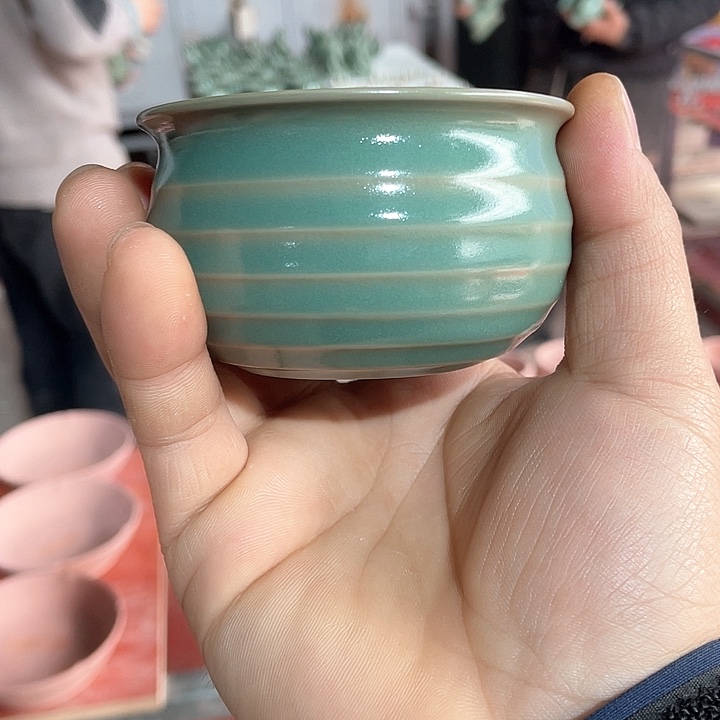 摆件青绿釉  玄纹杯