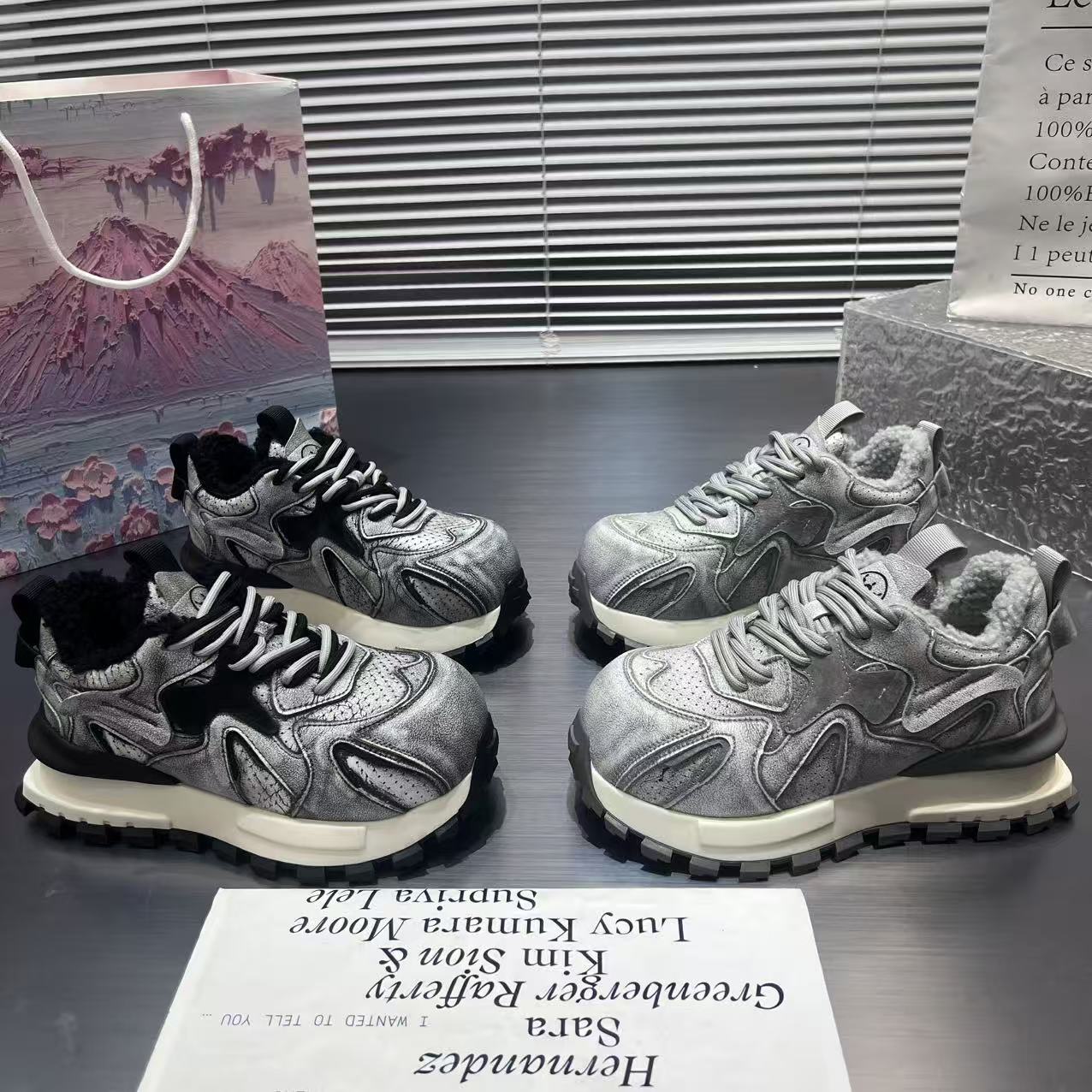 【盼】【大棉】欧洲站2025韩版时尚百搭厚底丑萌鞋女舒适休闲运动鞋