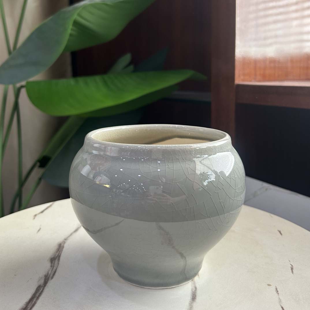 D141口12.5高12.5冰裂灰花盆适合室内外多肉绿植盆栽装饰