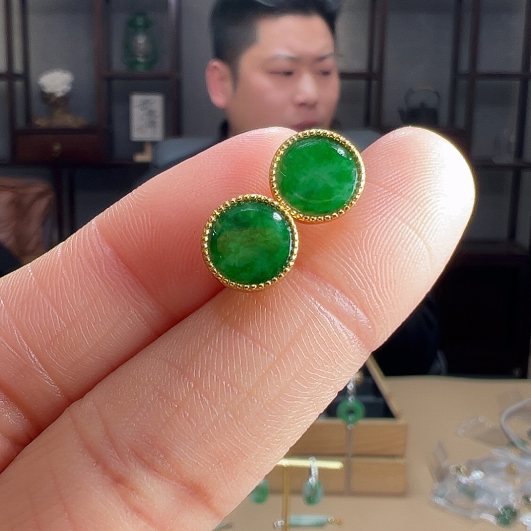翡翠银S925镶嵌耳饰耳环96