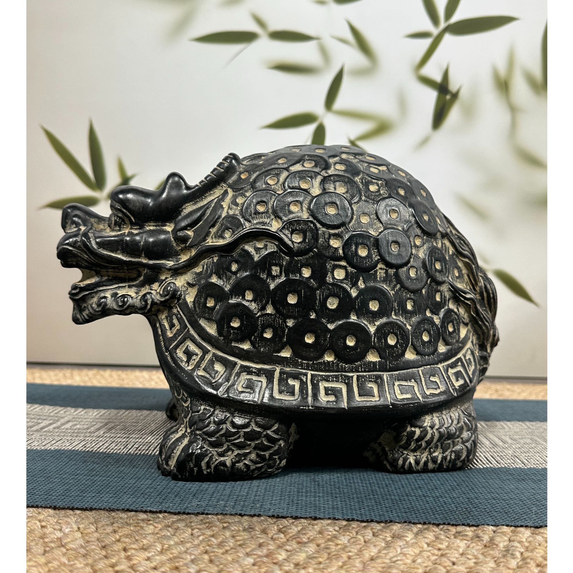 山西精美青石桌面造景摆件风水摆件复古工艺品陶瓷创意金钱龙龟