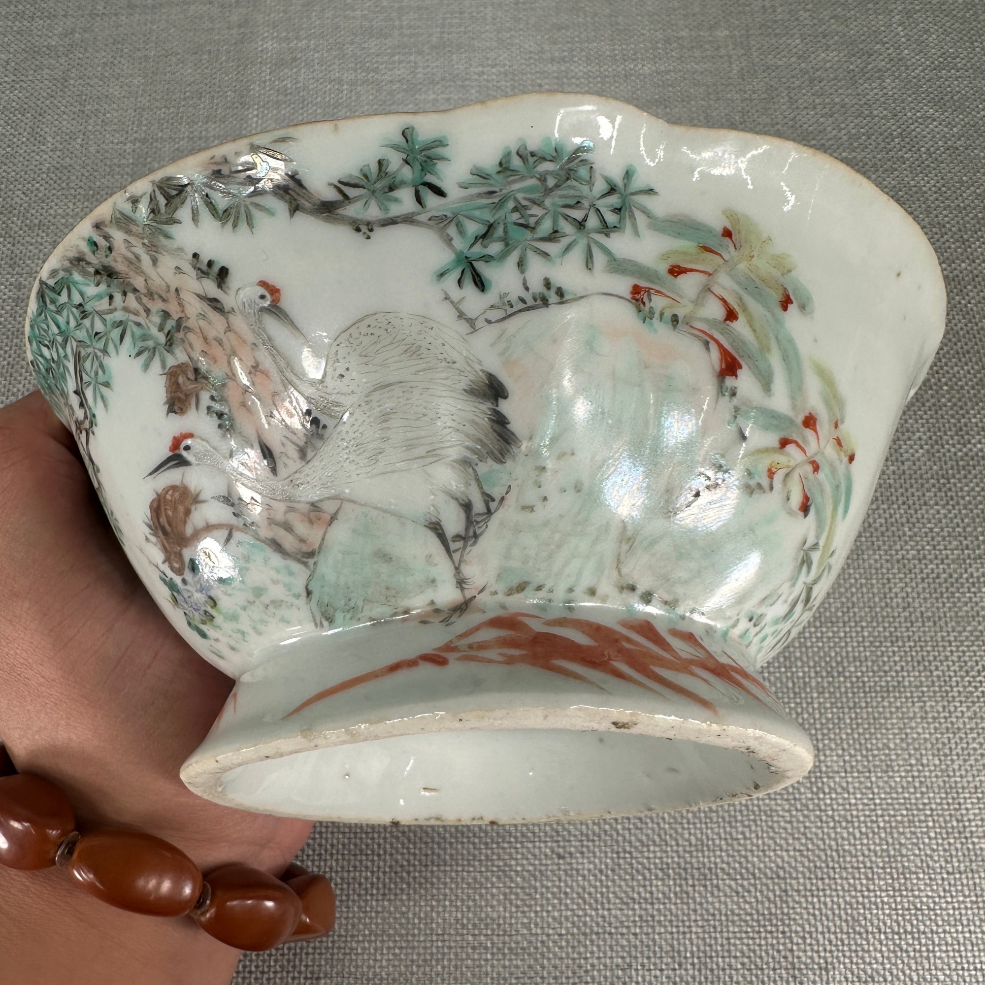 LF-2601023清同治·浅降彩松鹤同春供碗【古董拍卖】