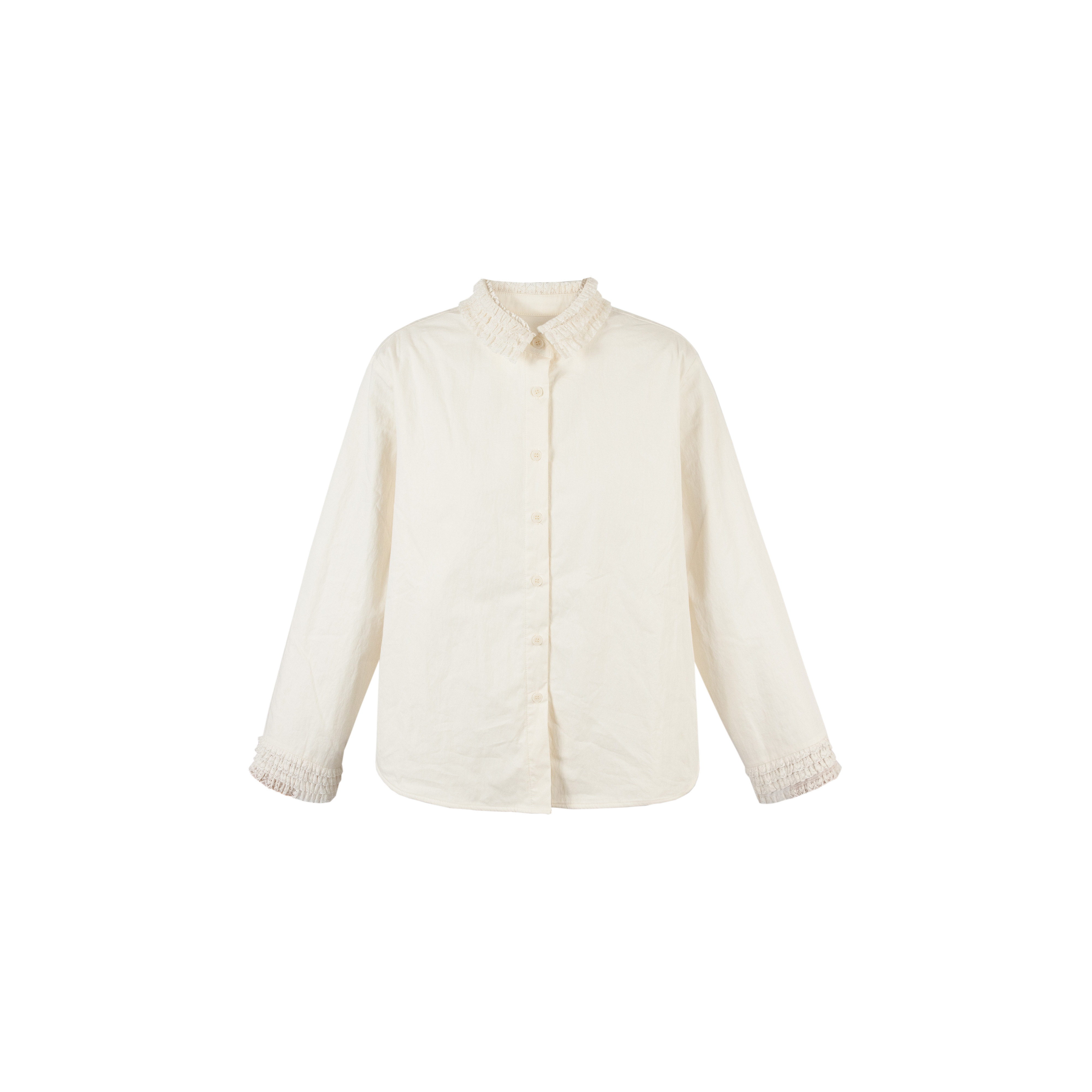 【盛装】3681冬季新款加绒设计师款法式优雅蕾丝花边拼接长袖衬衫X