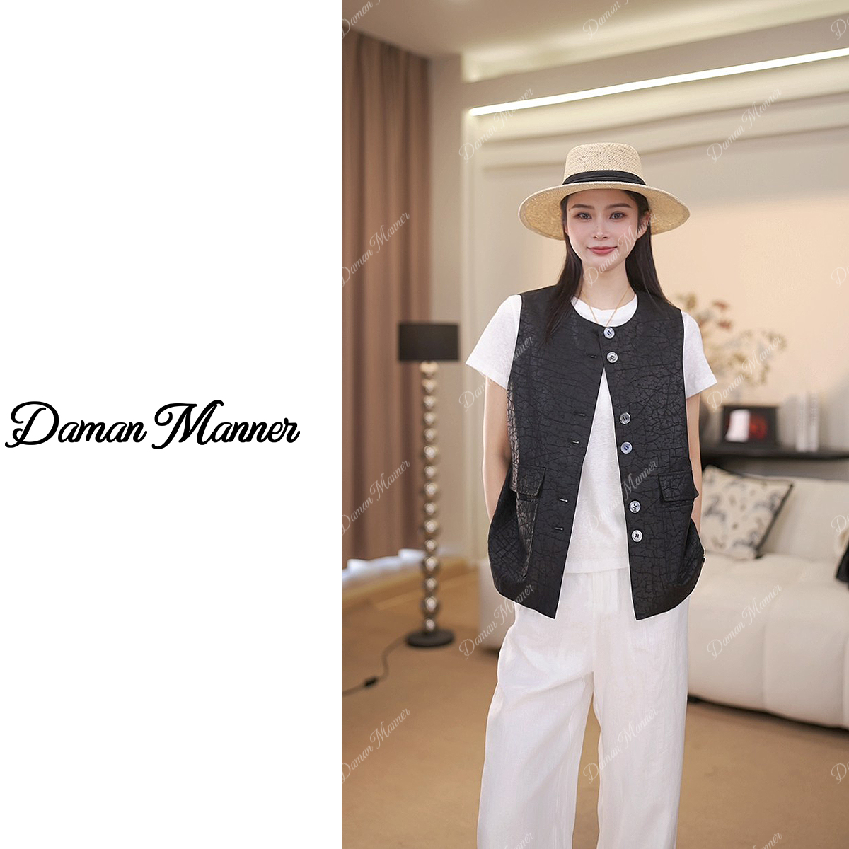 DAMAN | 桑蚕丝复古轻奢龟裂纹香云纱无袖百搭叠穿马甲女B421837