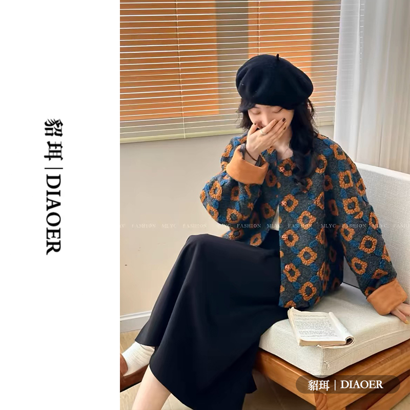 DIAOER/貂珥【向阳而生】小香风外套短款2024冬季花朵呢子