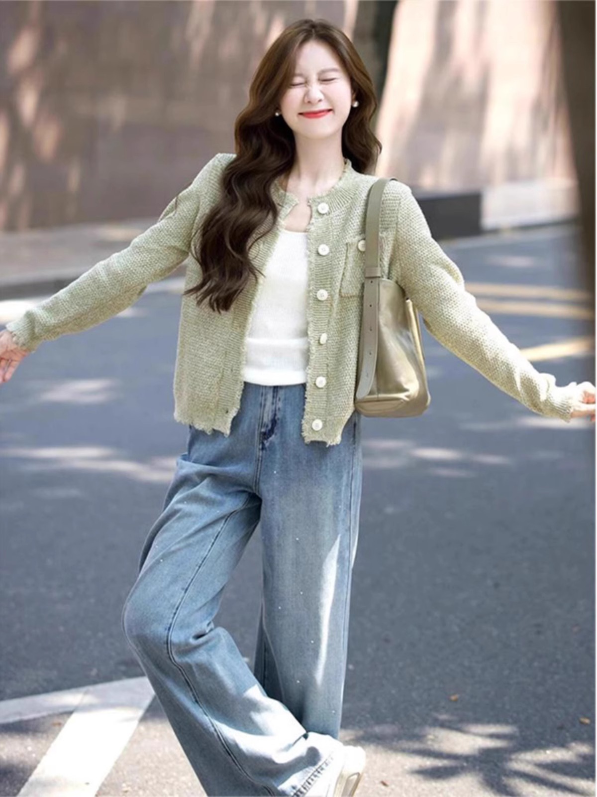一整套入秋穿搭时尚高级感套装小香风开衫外套牛仔裤韩系两件套女