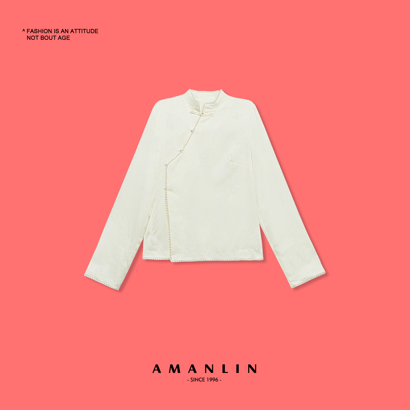 2024新款新中式钉珠提花修身气质下开叉上衣-g00099