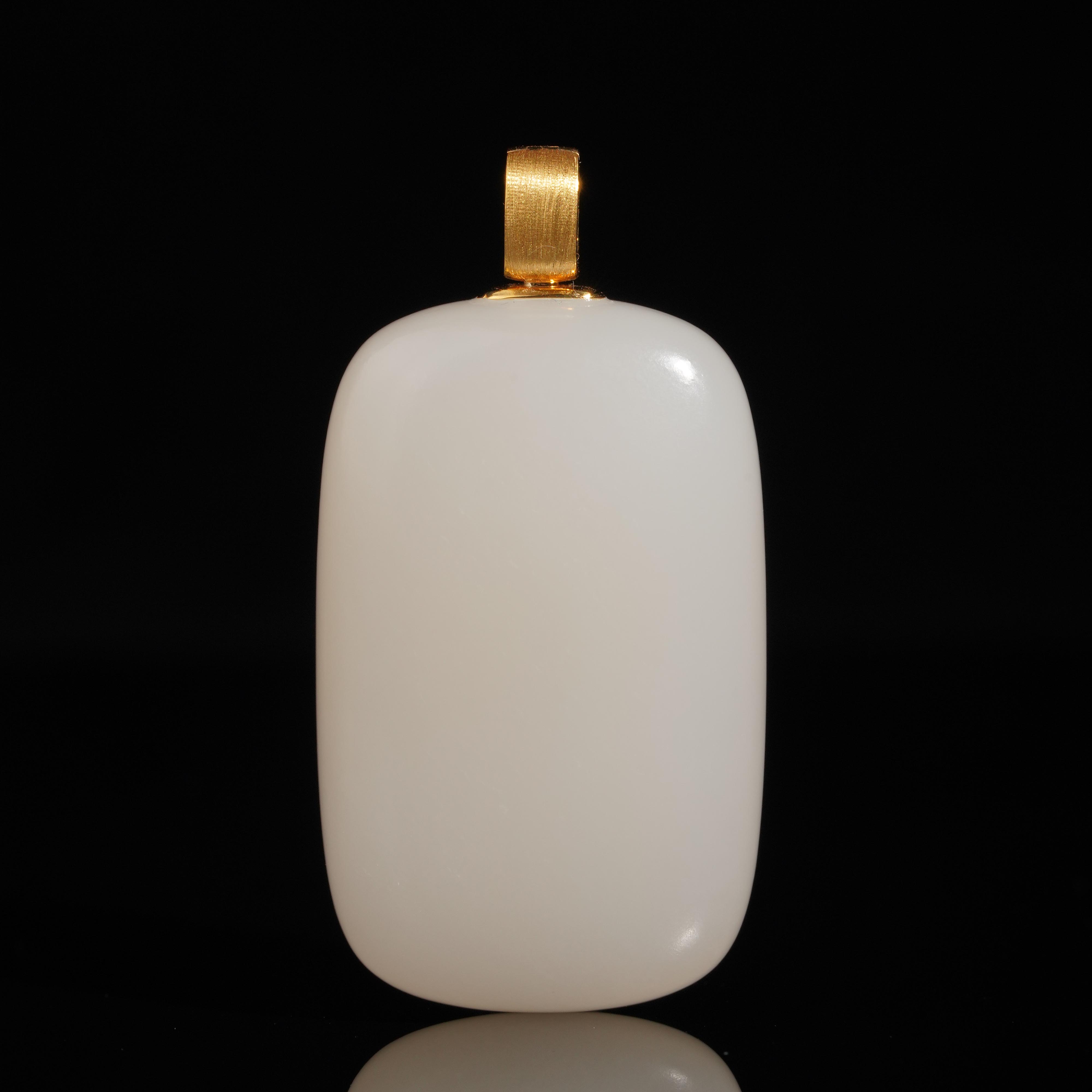 【鹿鸣】洛神 | 18k金羊脂底特细藕粉大无事牌40*25*11mm 含绳LM09