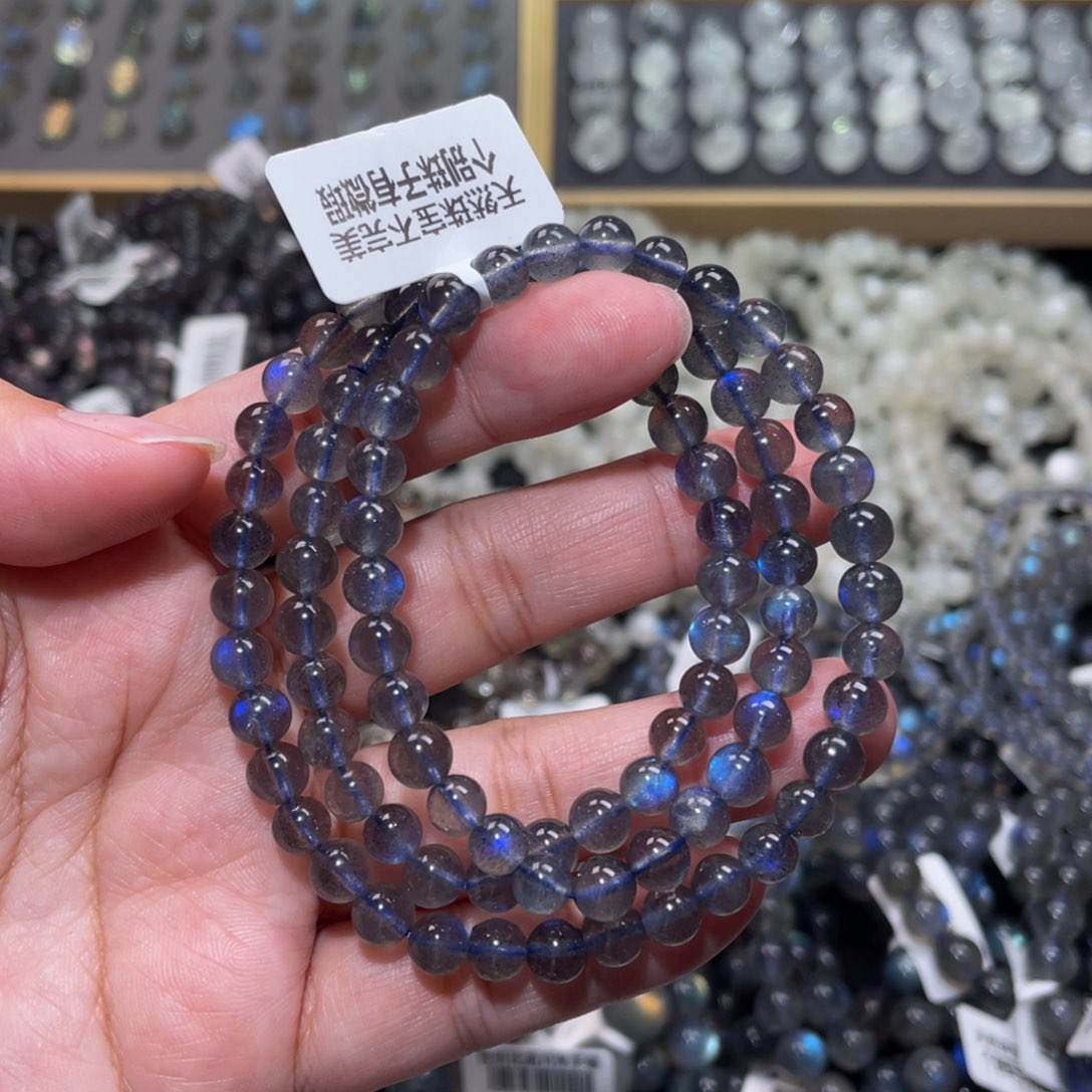 拉长石手链未镶嵌椰***r纯蓝光灰月光手链多圈6mm