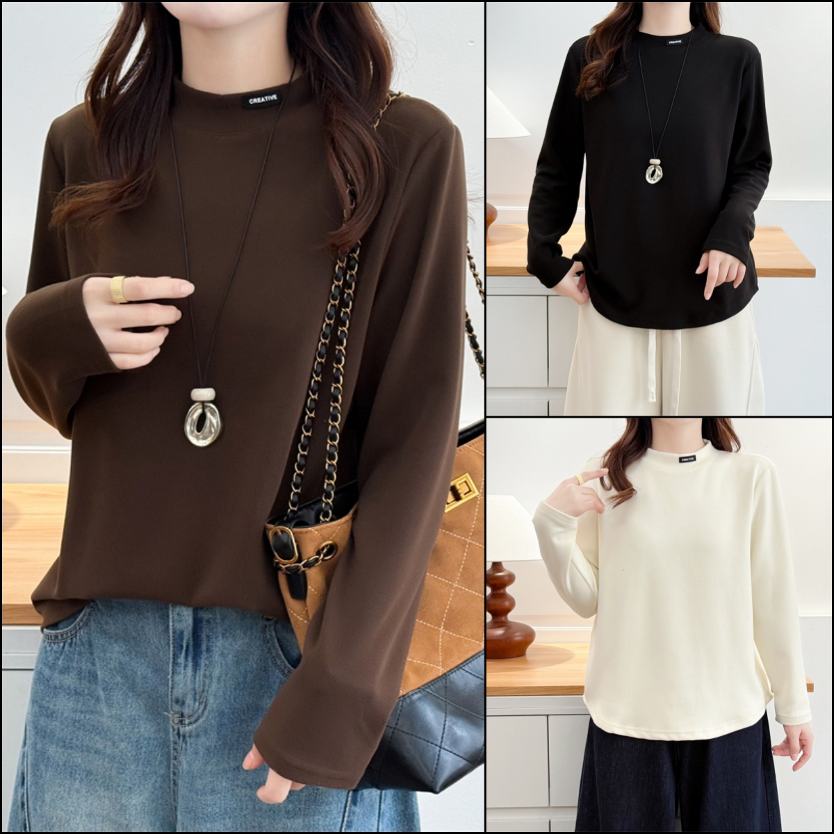 HUIZHIMEI/绘智美大码女装洋气显瘦保暖慕斯绒领口贴标内搭打底衫