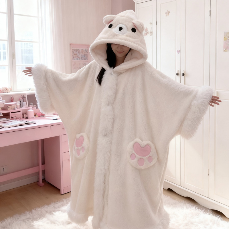 【轻松熊】冬款斗篷带袖子毛绒睡衣加厚可外穿韩版网红时尚宽松显瘦