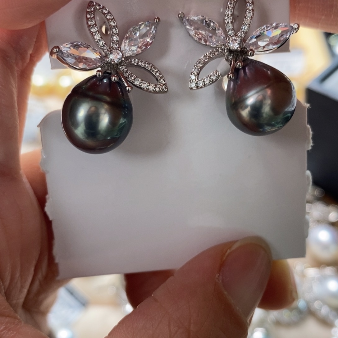 海水珍珠耳饰银S925镶嵌