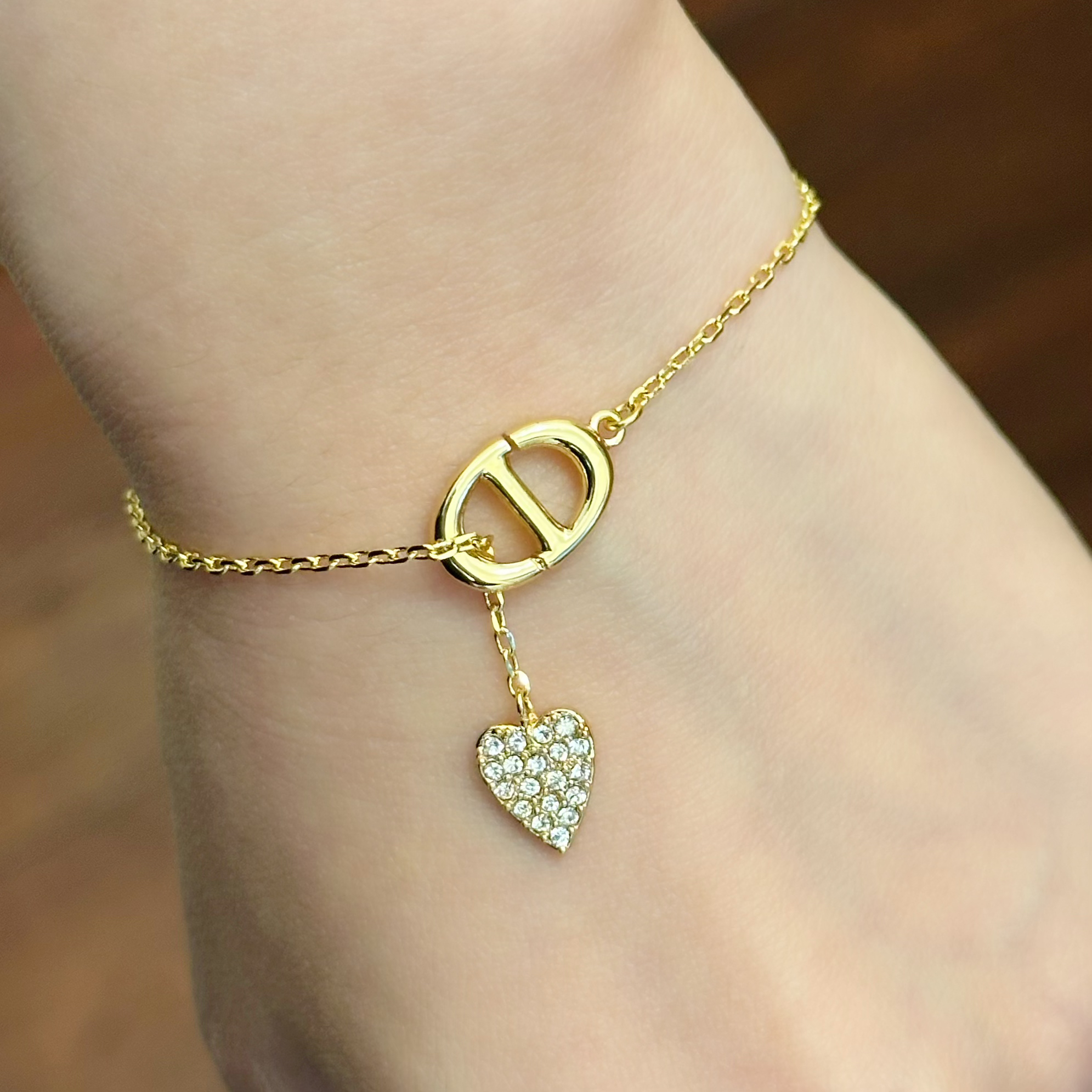 铜合金合成锆石手链 S0029轻奢满钻环环相扣素款时尚百搭金色手链