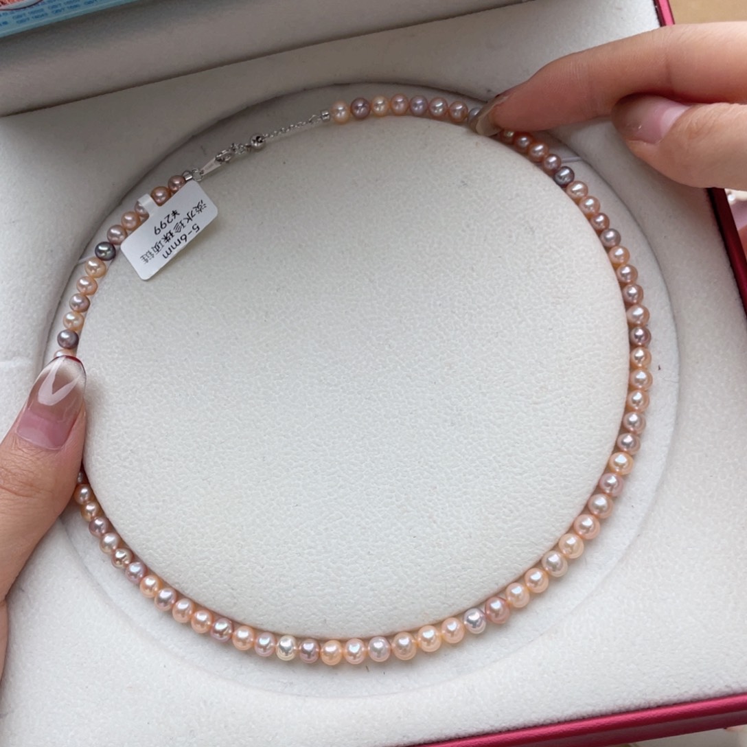 淡水珍珠项链银S925镶嵌5-6