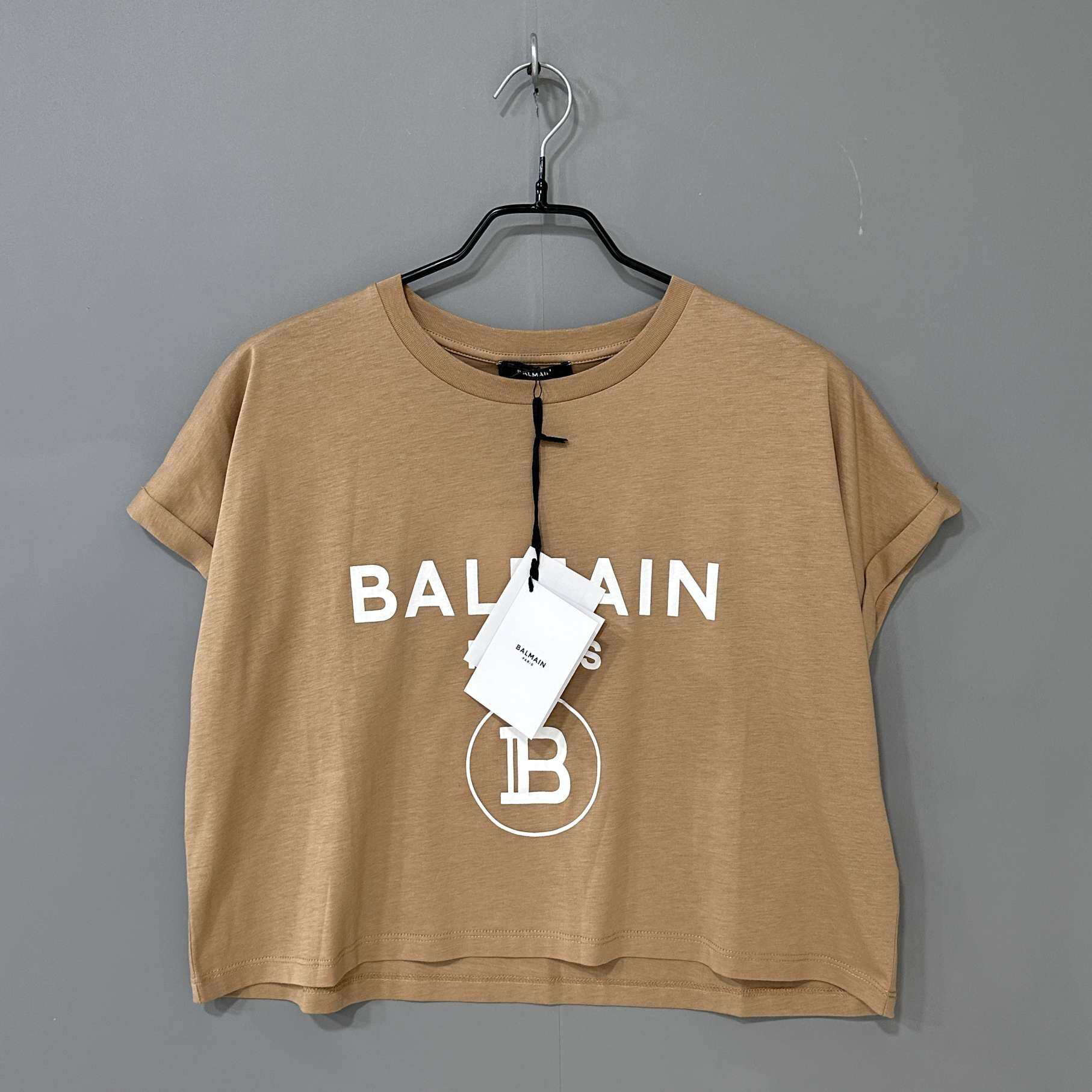 未使用 BALMAIN/巴尔曼 卡其色巴尔曼logo短袖/s码/13761