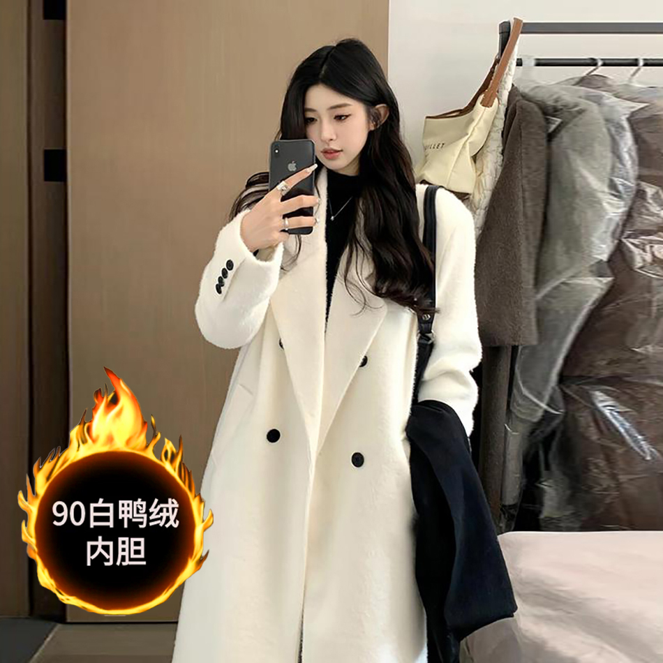 2025冬季羽绒服内胆水貂绒毛呢外套女休闲洋气加厚赫本风呢子大衣