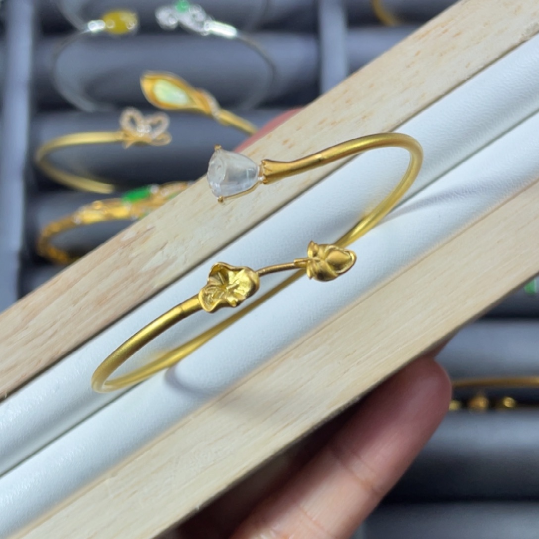 翡翠银S925镀金镶嵌手镯