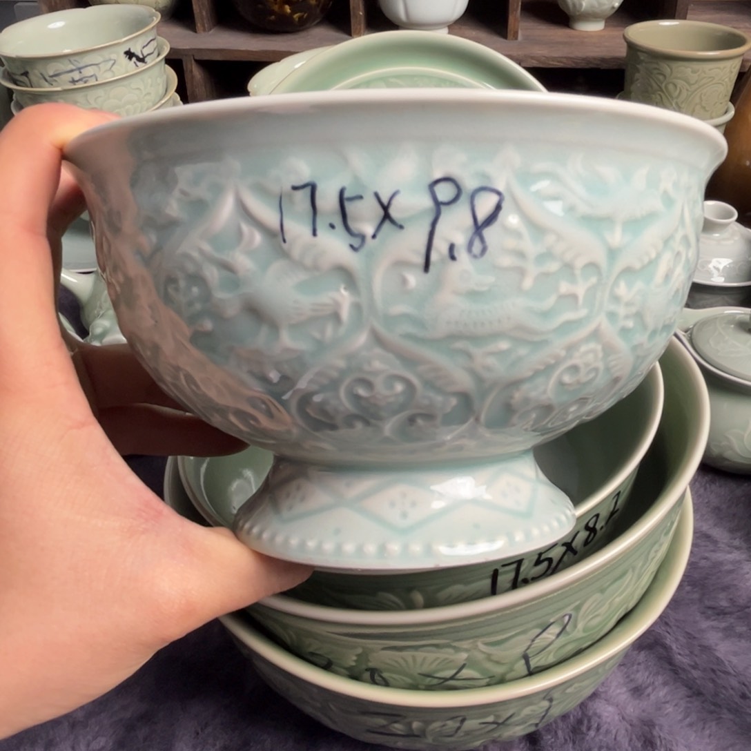 瓷7 英寸天青色大唐春碗