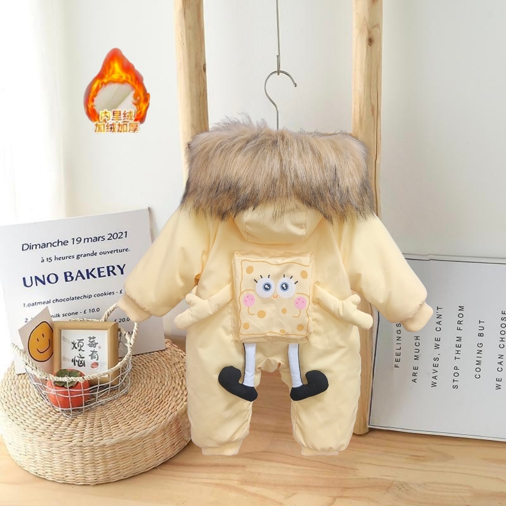 J 优优新款加绒加厚可爱立体造型满月百天周岁一件过冬外出哈衣