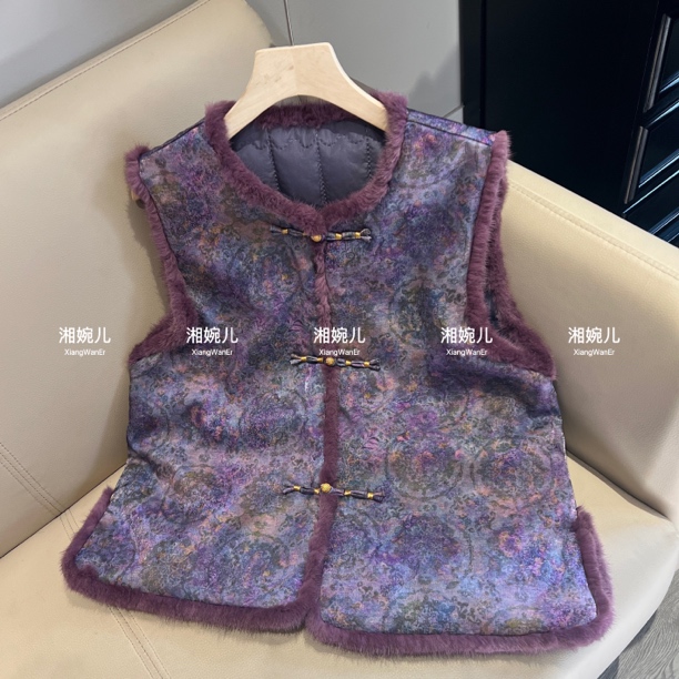 2025冬季新款『璐』新中式国风加棉水貂毛加厚百搭马甲女