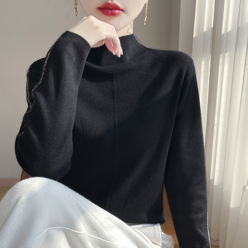 2025新款100羊绒衫女秋冬季厚款烫钻宽松长袖打底衫百搭舒适毛衣