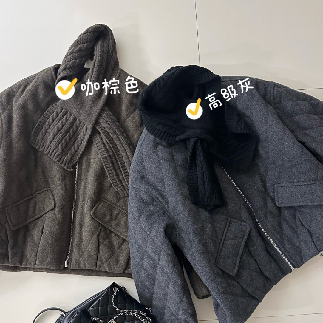 羊尼棉短款外套 配送围巾