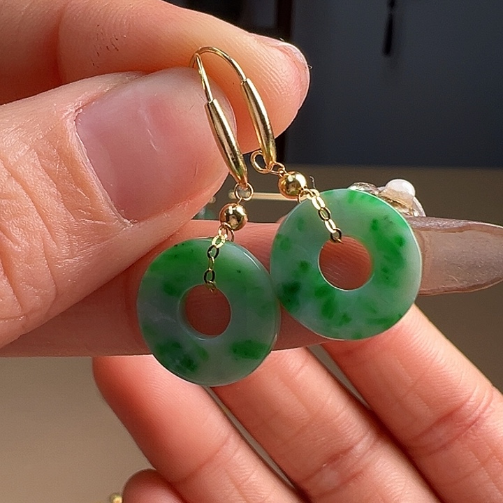 翡翠耳饰18K金镶嵌耳饰