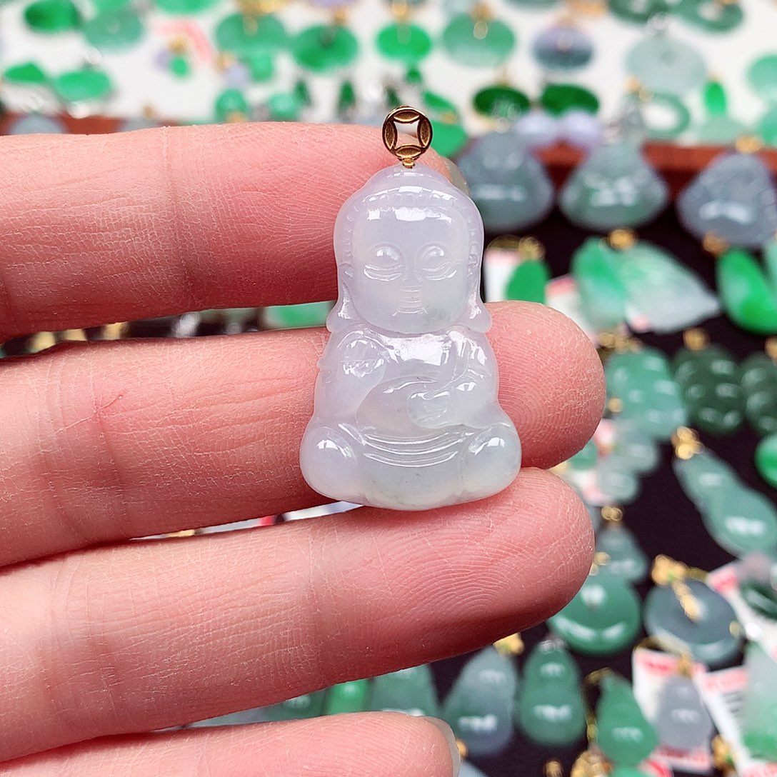 用***7翡翠18K金镶嵌挂件