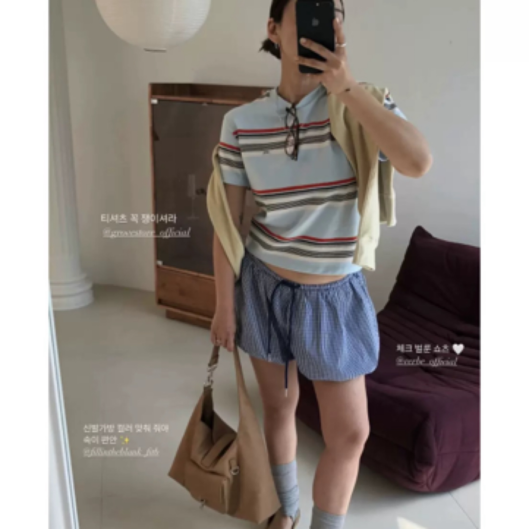 韩国G*miu风书呆子条纹撞色T恤宽松显瘦