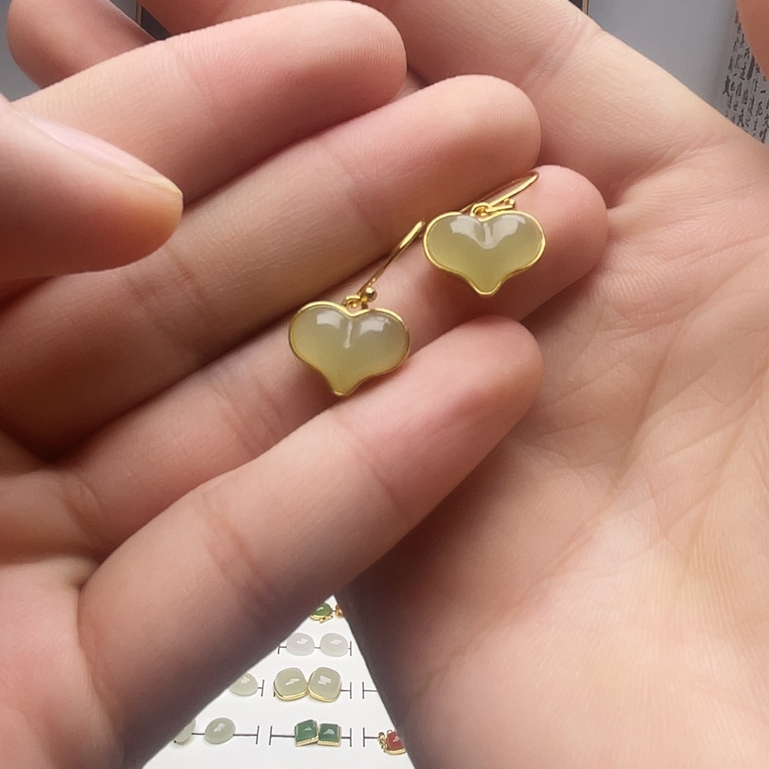 银S925镶嵌和田玉耳饰