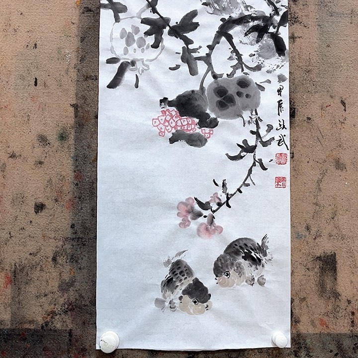 国画欧武水墨国画金鱼（直播福利）