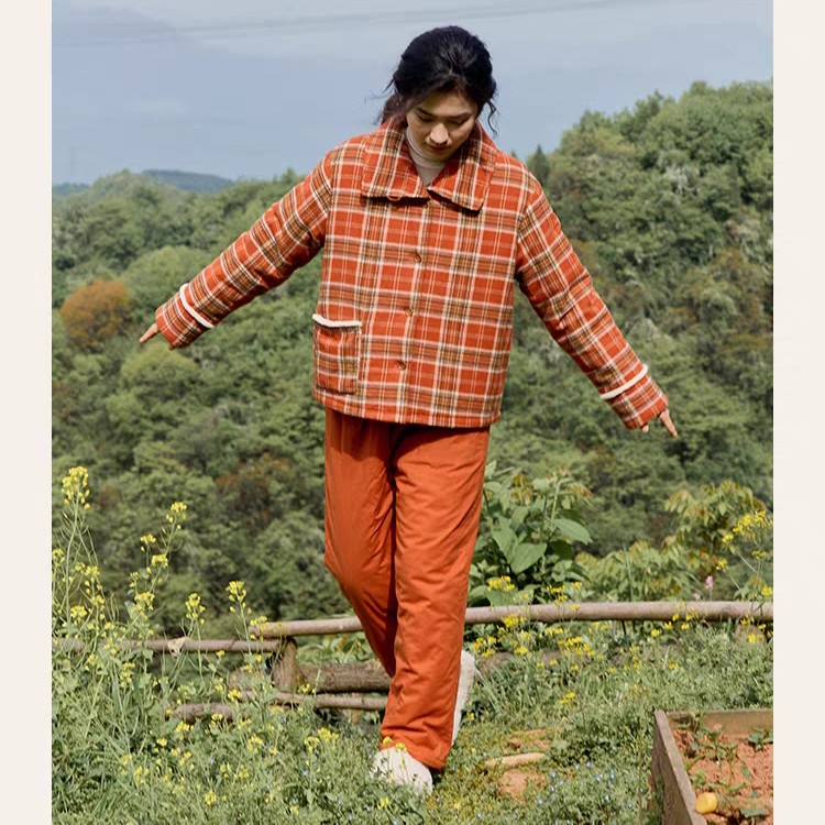 朵朵可可·252-102睡衣女秋冬格子夹棉家居服套装