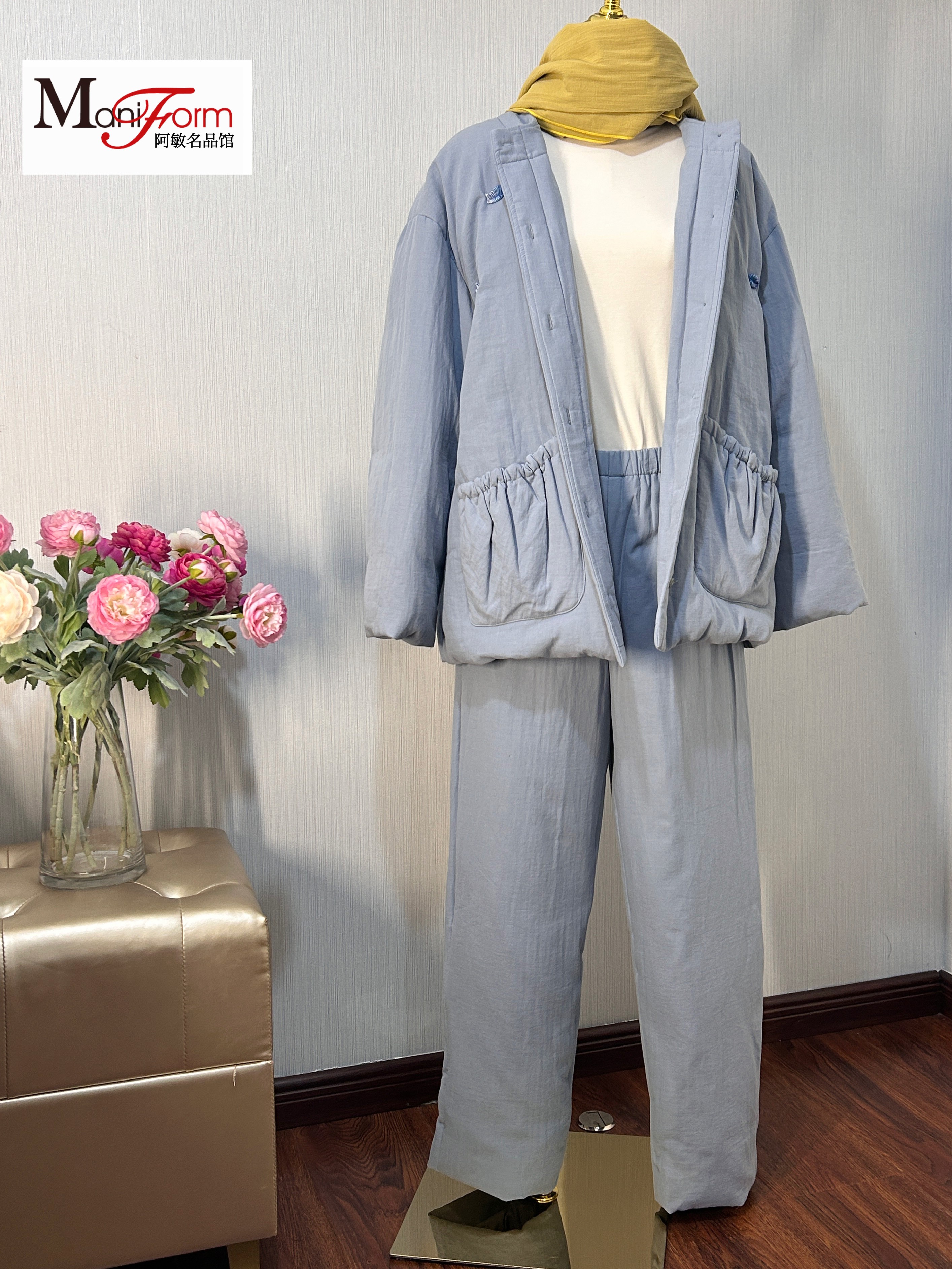 朵朵可可242-056秋冬纯棉绣花羽夹绒家居服套装睡衣